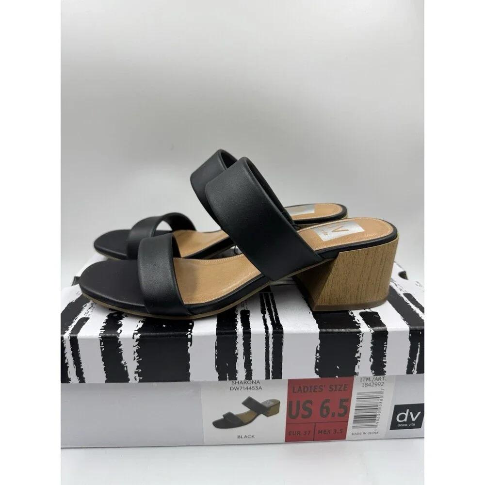 dv By Dolce Vita Women's Sharona Dual Strap Heeled Sandal Black 6.5 New